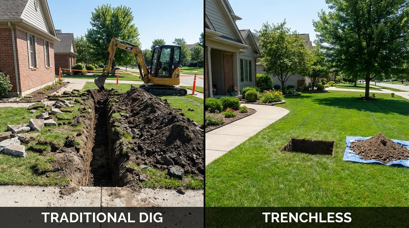 Trenchless sewer repair with minimal yard damage versus traditional excavation in Springfield, TN